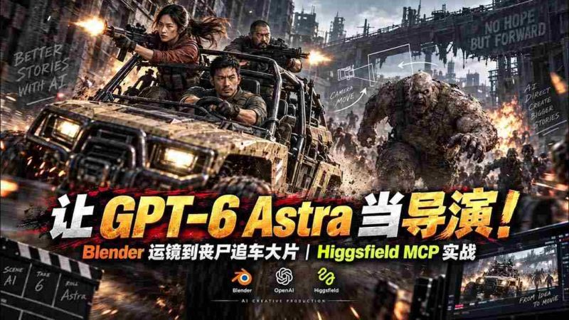 【无水印】让 GPT-6 Astra 当导演！Blender 运镜到丧尸追车大片｜Higgsfield MCP 实战-OG资源站