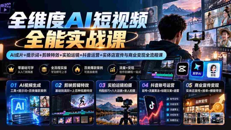 一网打尽】AI短视频制作高手训练营:从AI剪辑到抖音运营,全方位实操教学助力商业变现-OG资源站