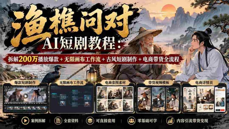 揭秘无水印AI短剧制作攻略：解锁200万播放爆款秘诀，探索无限画布与古风短剧创作，电商带货流程一网打尽-OG资源站