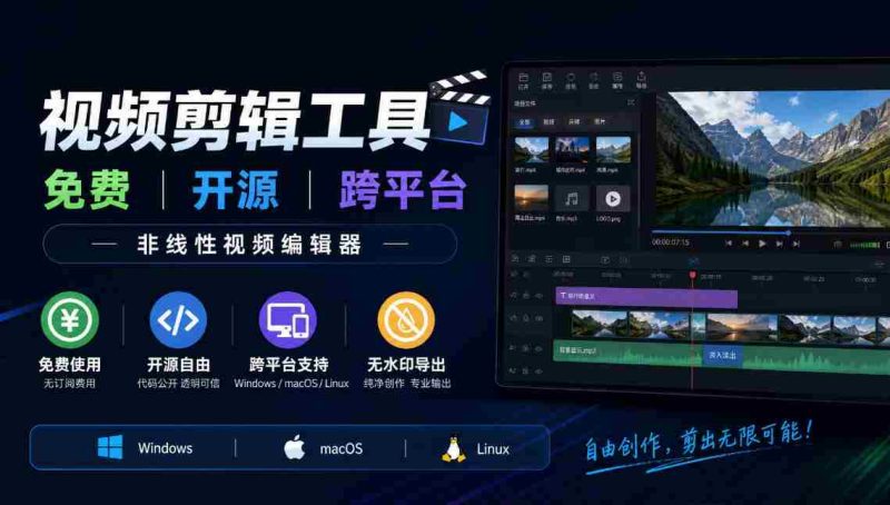 全面开源视频剪辑利器：兼容多系统，零费用使用，支持非线式编辑，适用于Windows、macOS、Linux平台，剪辑无忧水印订阅！-OG资源站