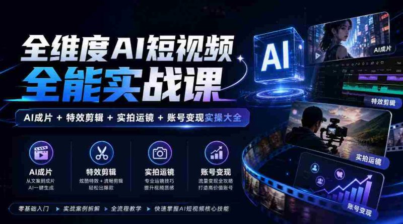 全面解锁AI短视频制作秘籍：涵盖AI剪辑、特效应用、镜头技巧与账号运营实战攻略-OG资源站