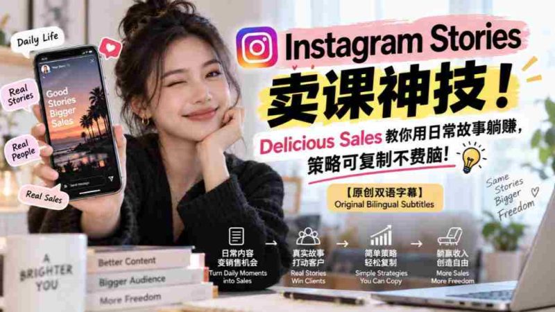揭秘Instagram Stories课程销售秘诀！Delicious Sales传授轻松日入策略，复制即用，无需费心！【独家双语讲解-OG资源站
