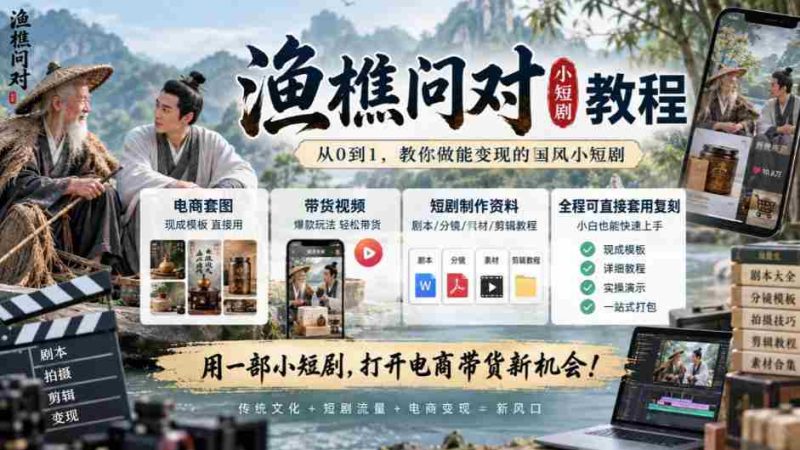 渔樵互动揭秘短视频制作攻略：涵盖电商素材、直播带货，现学现用轻松复制-OG资源站