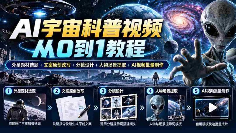 AI宇宙科普视频从0到1教程｜外星题材选题+文案原创改写+分镜设计+人物场景提取+AI视频批量制作-OG资源站