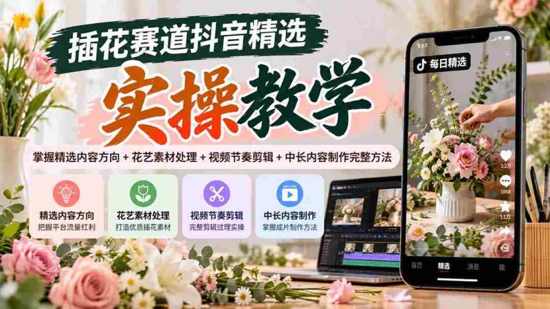 抖音插花教程:解锁内容选优+素材运用+视频剪辑技巧+中长内容创作全攻略-OG资源站