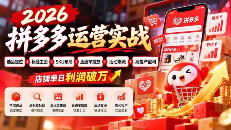 2026拼多多实战攻略：精选商品定位与优化，打造爆款标题与主图，SKU布局策略，直通车高效投放，活动引流技巧，实现店铺日利润过万-OG资源站