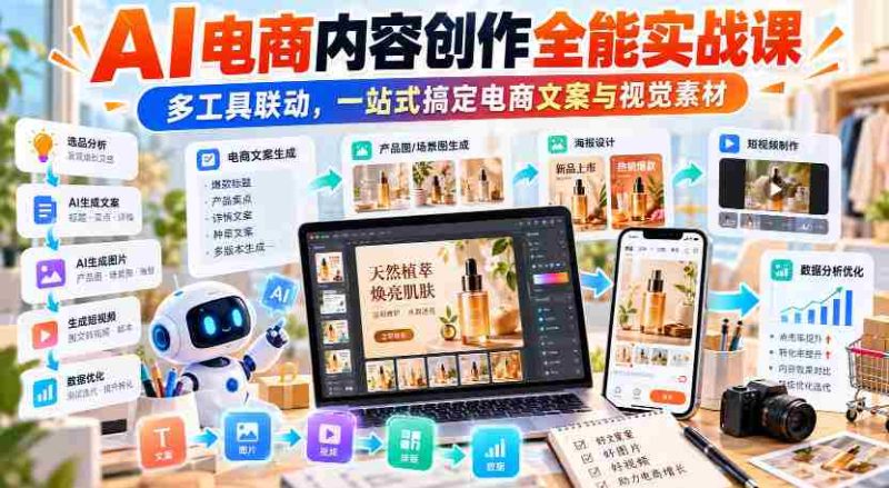 【无水印】AI电商内容创作全能实战课｜多工具联动，一站式搞定电商文案与视觉素材-OG资源站