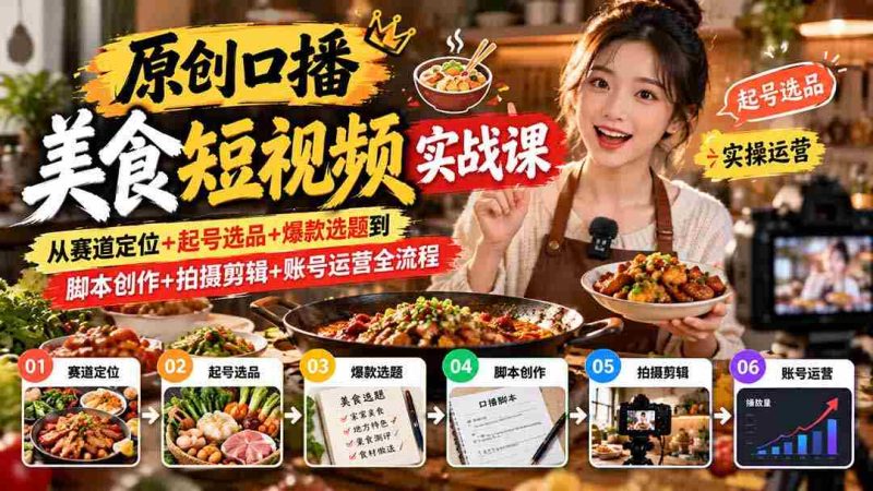 独家揭秘：一课精通美食短视频制作：从找准赛道、精选内容到爆款选题、脚本打磨，全方位指导拍摄剪辑与账号运营技巧-OG资源站