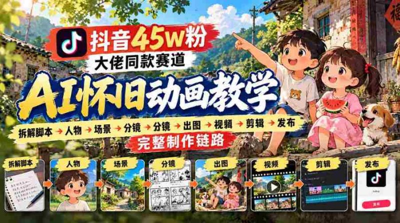 揭秘抖音45万粉丝网红的AI怀旧动画全流程：从脚本到发布，全方位实战教学！-OG资源站