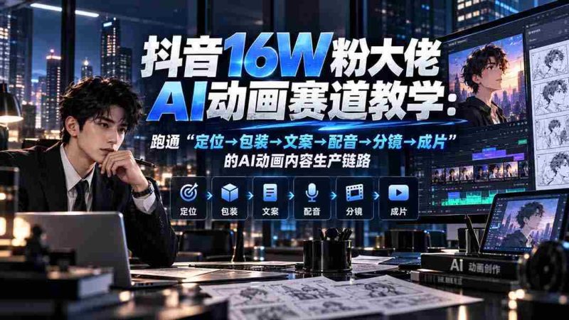 抖音16W粉大佬规则门禁AI动画赛道教学:跑通“定位→包装→文案→配音→分镜→成片”的AI动画内容生产链路-OG资源站