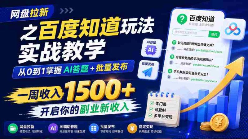 网盘拉新之百度知道玩法实战教学，从0到1掌握AI答题+批量发布，一周收入1500+，开启你的副业新收入-OG资源站