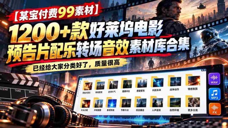 独家解锁！99元获取】好莱坞大片预告片音效精选，1200+款配乐转场音效一网打尽-OG资源站