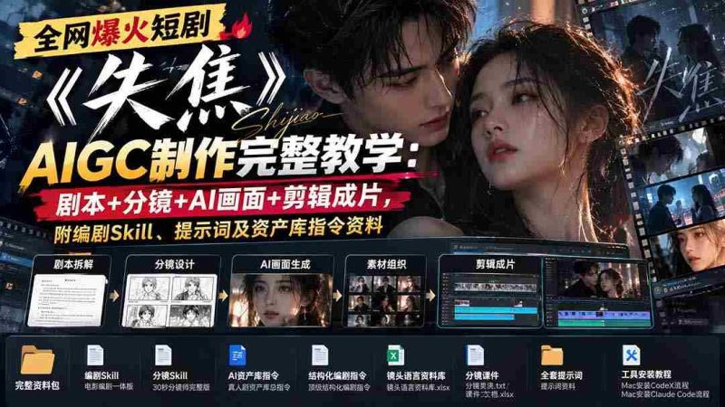 失焦》短剧全网热议，揭秘AIGC制作全过程：剧本创作到剪辑成片，附赠编剧技巧与AI指令指南-OG资源站