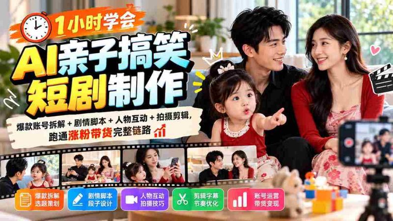 轻松掌握AI亲子喜剧制作秘诀：揭秘爆款账号秘籍，剧情脚本攻略，互动人物打造，拍摄剪辑全教程，打造粉丝增长与带货一网打尽攻略-OG资源站