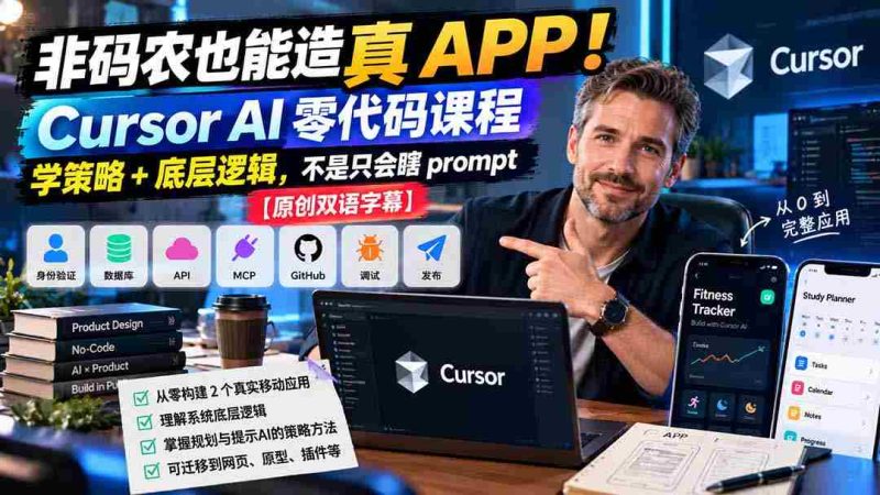 无需编程也能轻松打造APP!Cursor AI零代码教程:掌握策略与底层原理,告别盲目提示操作【双语字幕-OG资源站