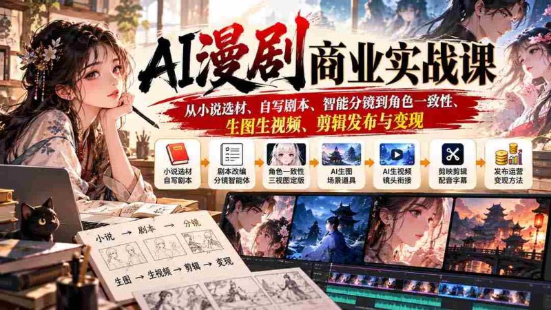 AI漫剧商业实战课:从小说选材、自写剧本、智能分镜到角色一致性、生图生视频、剪辑发布与变现-OG资源站