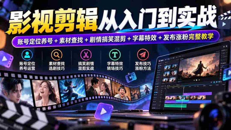 影视剪辑从入门到实战:账号定位养号+素材查找+剧情搞笑混剪+字幕特效+发布涨粉完整教学-OG资源站