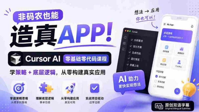 非码农也能造真APP！Cursor AI零基础零代码课程：学策略+底层逻辑，从零构建真实应用【原创双语字幕】-OG资源站