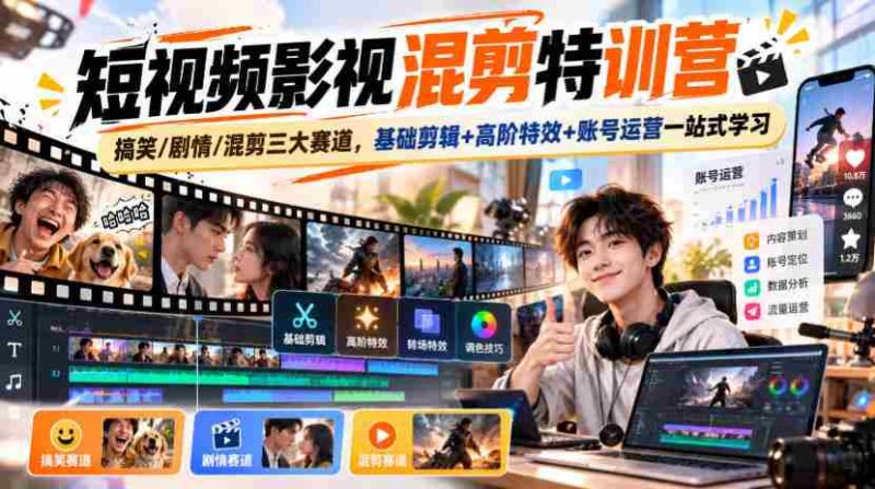 影视混剪达人速成班:笑料百出/剧情跌宕/混剪高手争霸,从基础剪辑到高级特效,再到账号运营,全方位一站式掌握-OG资源站