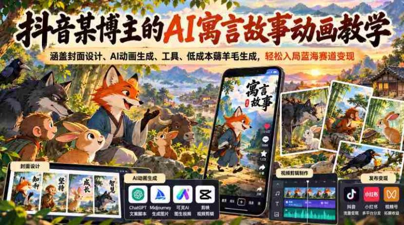 抖音博主揭秘AI寓言动画制作全流程：从封面设计到低成本高效变现攻略-OG资源站