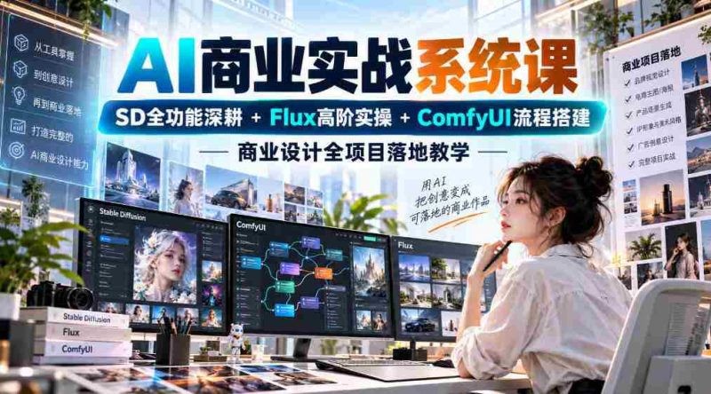 AI商业实战课程全解析：深度挖掘SD全功能，精进掌握Flux高阶技巧，Comfyui流程轻松搭建，助力商业设计项目成功落地-OG资源站