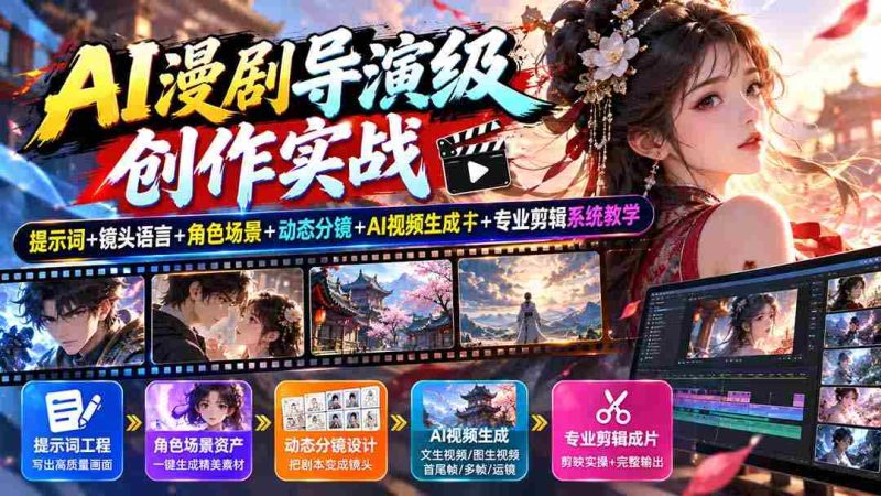 AI漫剧导演级创作实战：提示词+镜头语言+角色场景+动态分镜+AI视频生成+专业剪辑系统教学-OG资源站