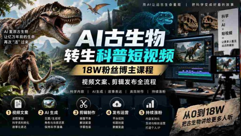 揭秘AI古生物复活奇观：18万粉丝博主教你短视频制作全技巧-OG资源站