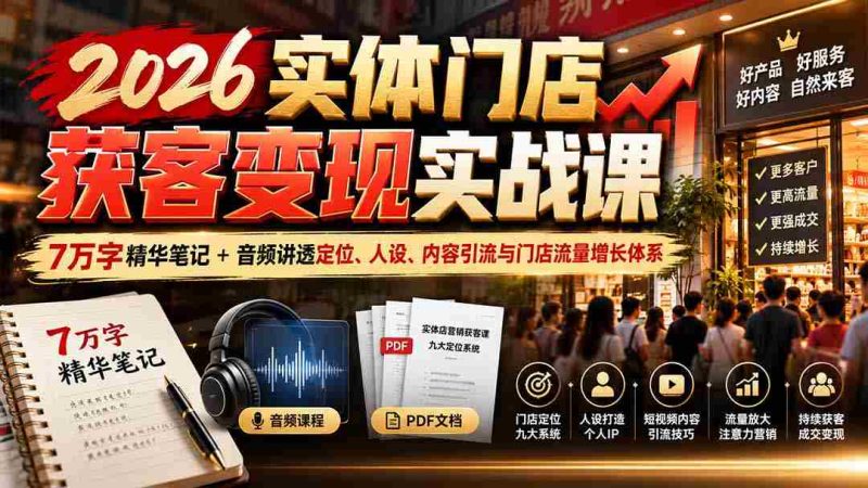 2026实体店吸客秘籍：全面解析7万字实战笔记与音频教程，深度揭秘店铺定位、个人形象塑造、内容营销及客流增长策略-OG资源站