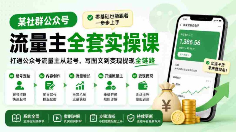 轻松掌握公众号流量主全流程,新手也能轻松入门,从账号注册到图文创作,再到盈利提现,一站式实操教程!-OG资源站