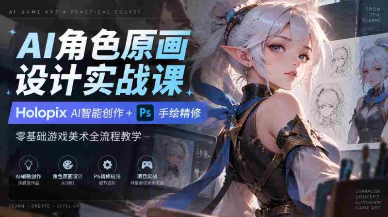 AI角色原画设计实战课｜Holopix AI智能创作+PS手绘精修，零基础游戏美术全流程教学-OG资源站