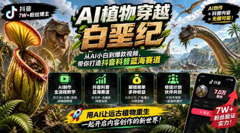 抖音达人引领AI植物穿越白垩纪之旅：科普新领域掘金，解锁多渠道盈利模式与学徒招募计划-OG资源站