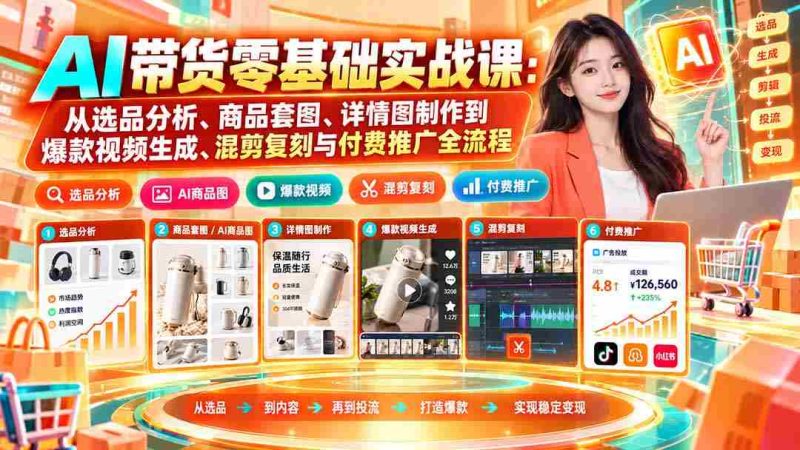 初学者必看！AI助力带货攻略：全方位解析选品、美图制作、爆款视频制作及推广策略-OG资源站