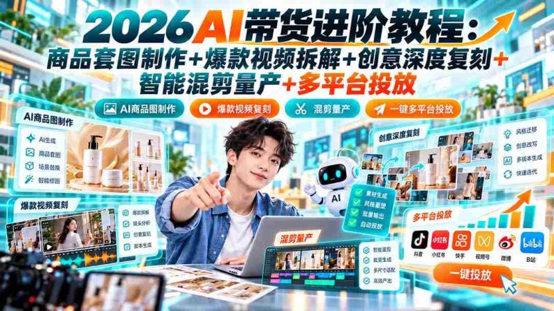 2026年AI助力带货技巧揭秘：商品美图打造+热门视频解析+原创设计深度还原+智能剪辑批量生产+跨平台推广策略-OG资源站