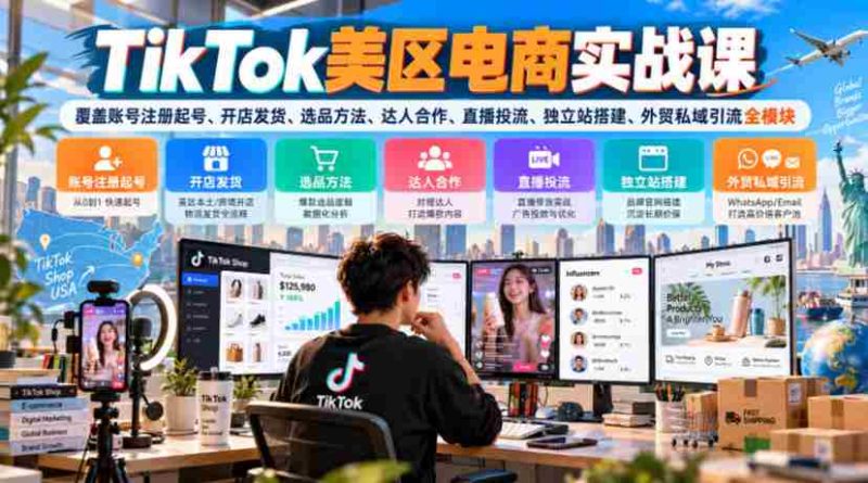 TikTok美区电商实战课，覆盖账号注册起号、开店发货、选品方法、达人合作、直播投流、独立站搭建、外贸私域引流全模块-OG资源站