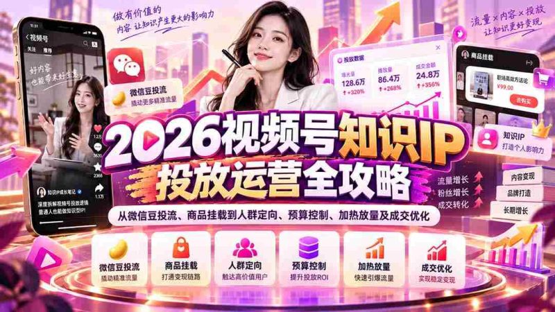 揭秘2026年视频号知识IP投放之道:全方位解析微信豆精准投放、商品功能嵌入、受众定位、资金预算管理、热点引爆与成交提升技巧-OG资源站