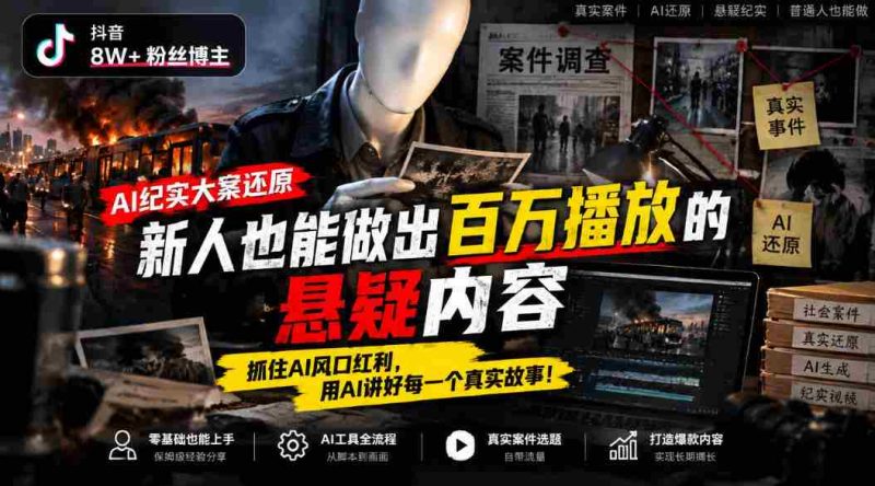 揭秘抖音8万粉丝大V如何利用AI技术制作纪实悬疑大片:小白也能轻松打造百万播放爆款,搭乘AI浪潮,讲述千姿百态的真实人生-OG资源站