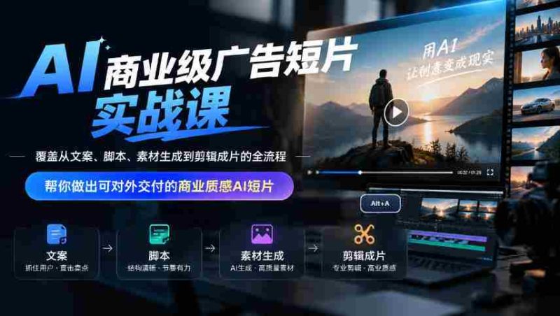AI商业级广告短片实战课,覆盖从文案、脚本、素材生成到剪辑成片的全流程,帮你做出可对外交付的商业质感AI短片-OG资源站