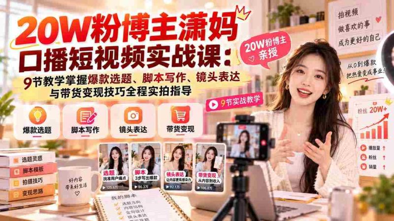 潇妈20万粉丝短视频达人公开课:深度解析9堂爆款视频制作课程,从选题到变现一网打尽!-OG资源站