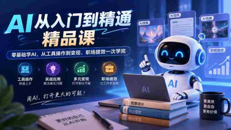 AI从入门到精通精品课,零基础学AI,从工具操作到变现、职场提效一次学完-OG资源站