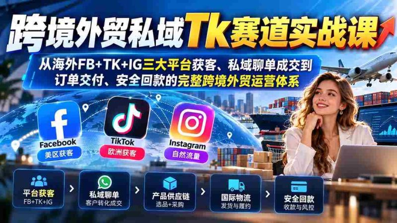 全球跨境电商私域Tk实操攻略:全方位解析FB、TK、IG三平台引流、私域沟通至订单完成及安全收款的一站式外贸运营策略-OG资源站