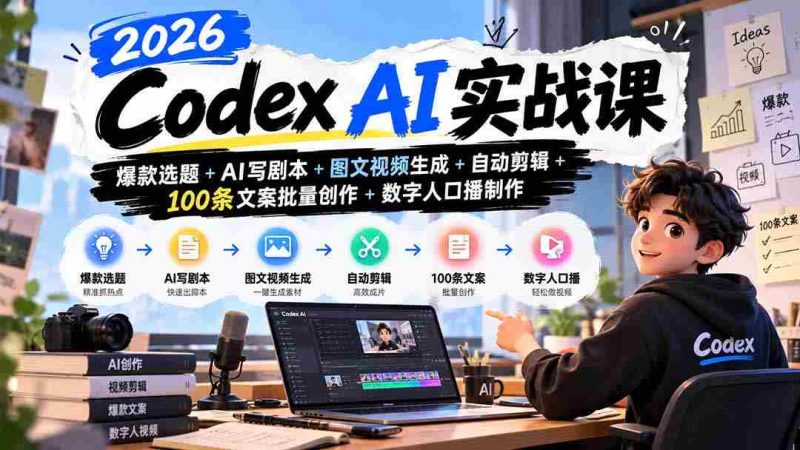 2026年度AI实战教程：打造热门选题、AI剧本创作、图文视频制作、智能剪辑、文案批量生成及数字人配音全方位教学-OG资源站