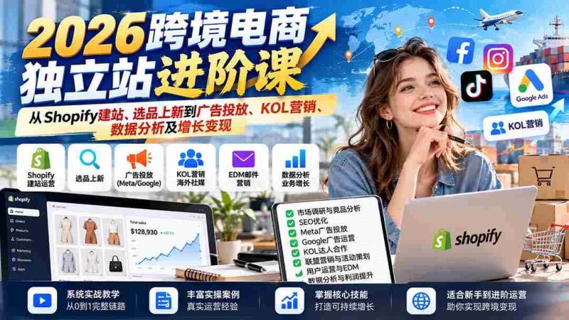 2026年跨境电商独立站提升指南:Shopify搭建、精选商品、广告营销、KOL合作、数据解析与盈利转化-OG资源站