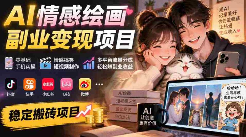 手机操作轻松入门，AI情感绘画副业攻略：搞笑短视频制作，多平台流量分红，副业收益稳赚不赔-OG资源站