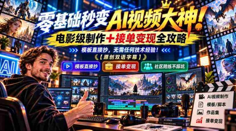 从菜鸟到视频制作达人：AI助力，电影质感作品轻松达成，接单赚钱不求人！一学即会，零技术门槛！【独家双语讲解-OG资源站