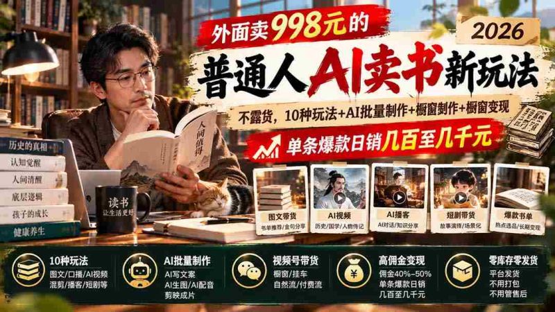 2026年AI助力:998元门槛下的AI卖书革命,无需露脸囤货,多模式创收,AI批量打造爆款,每日销售额轻松破百上千-OG资源站