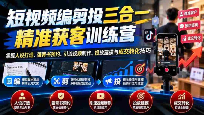 短视频一体化运营课程:一网打尽人物塑造、权威预约、吸粉视频创作、投放策略与销售转化艺术-OG资源站