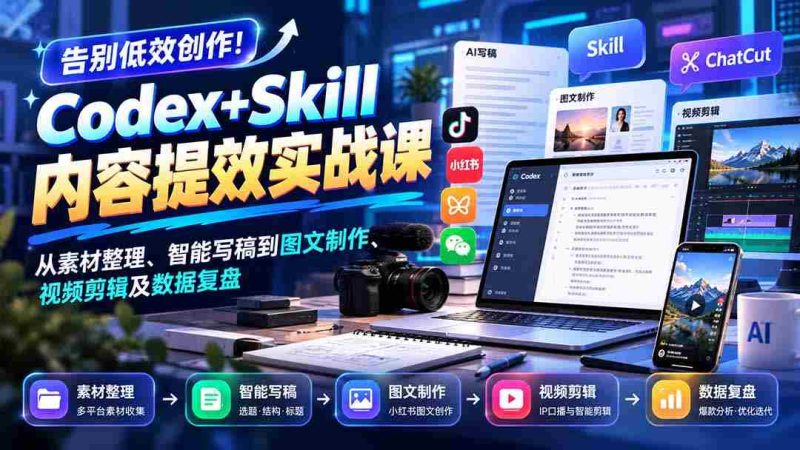 轻松升级创作效能!Codex+Skill实战课程:高效素材管理、智能文案撰写及多媒体制作全攻略-OG资源站