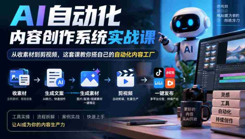 AI自动化内容创作系统实战课，从收素材到剪视频，这套课教你搭自己的自动化内容工厂-OG资源站