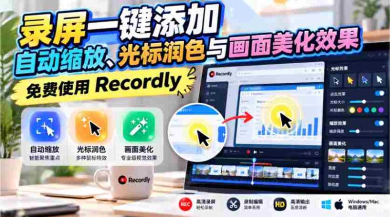 轻松录制,一触即达:Recordly助力画面自动放大、精准光标修饰与视觉优化,畅享免费体验-OG资源站