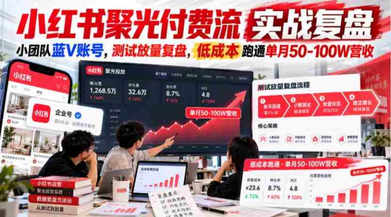 小红书聚光付费流实战复盘|小团队蓝V账号,测试放量复盘,低成本跑通单月50‑100W营收【文档】-OG资源站